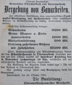 Anzeige aus der Tageszeitung "Der Grenzer" 1906