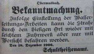 Anzeige aus der Tageszeitung "Der Grenzer" 1906