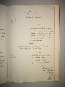 Zuweisung Stiftung von 1 Fibel und 1 Ranzen an Marie Finkbeiner 1916 im Kirchengemeindeprotokollbuch