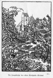 Grüntaler Kirche nach einer Zeichnung von Auguste Langbein-Möhrlen